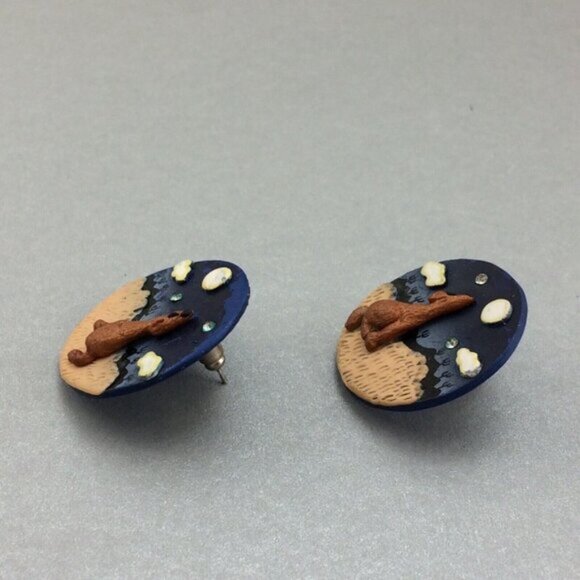 Handmade Coyote Howling at Desert Moon Polymer Clay Earrings Southwest Boho - Picture 7 of 16